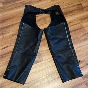 Black Genuine Leather Motorcycle Chaps 3XL Mens